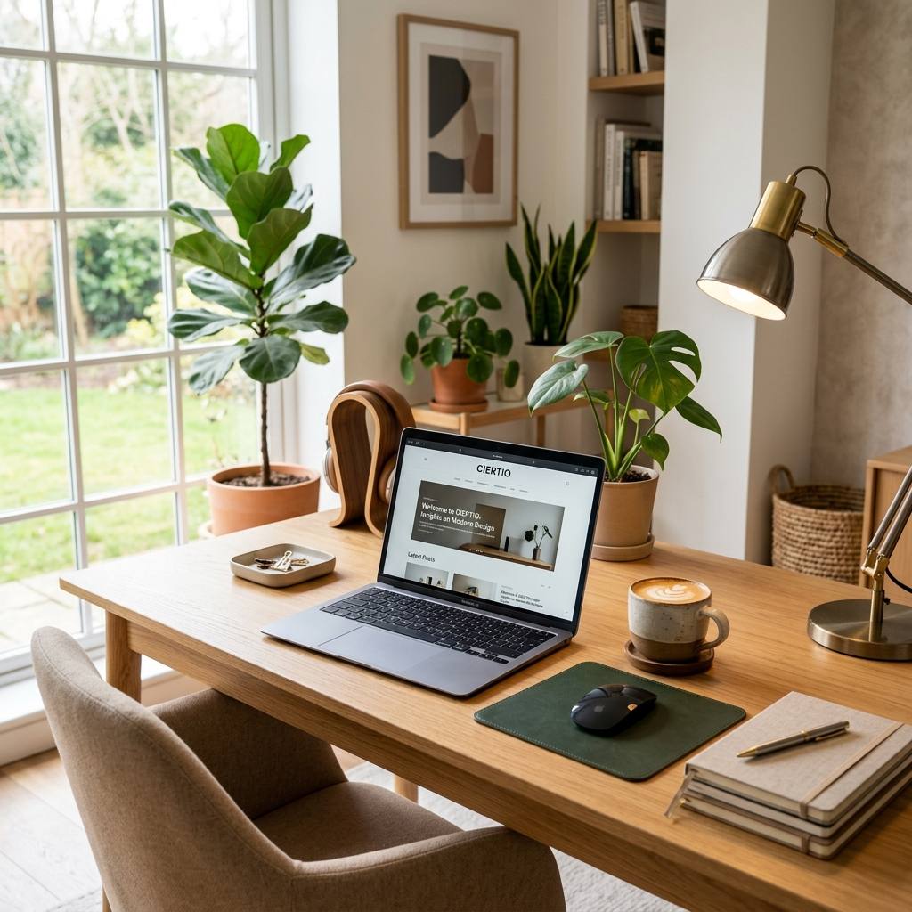 Espacio de trabajo moderno con el blog de CiertIO en pantalla